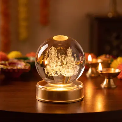 Ganesh Lakshmi Crystal Ball Lamp